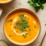 Best Butternut Squash and Sweet Potato Soup in a rustic bowl