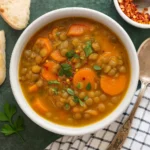 Carrot and Lentil Soup served in a rustic bowl with parsley