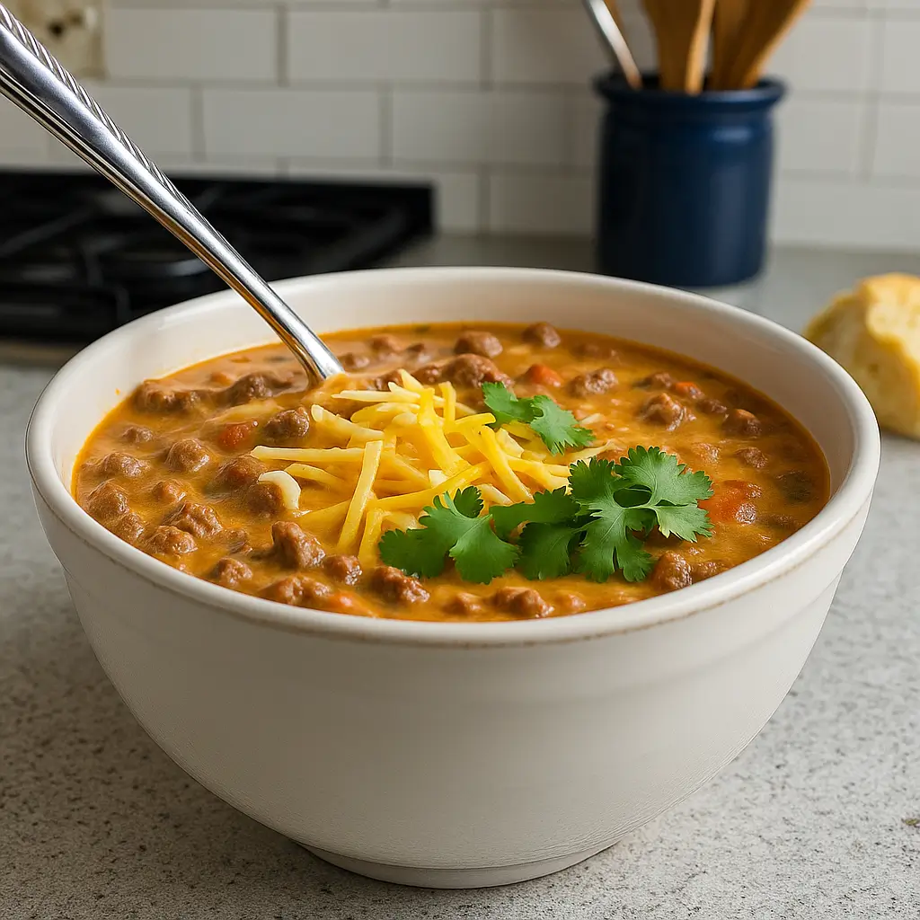 Creamy Cheesy Ground Beef Taco Soup Recipe – Hearty, Creamy & Flavorful