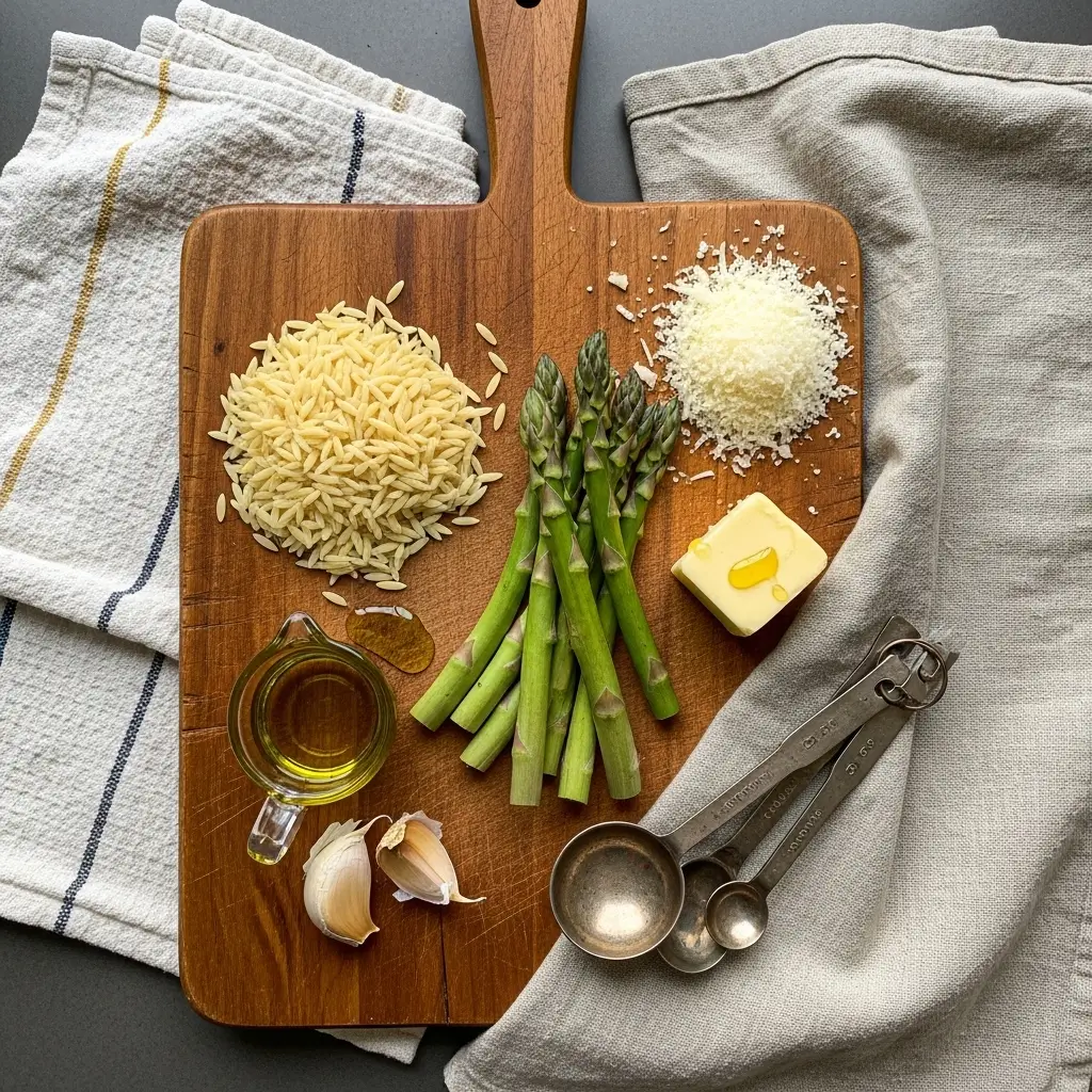 Ingredients for Creamy Orzo with Garlic Butter Asparagus