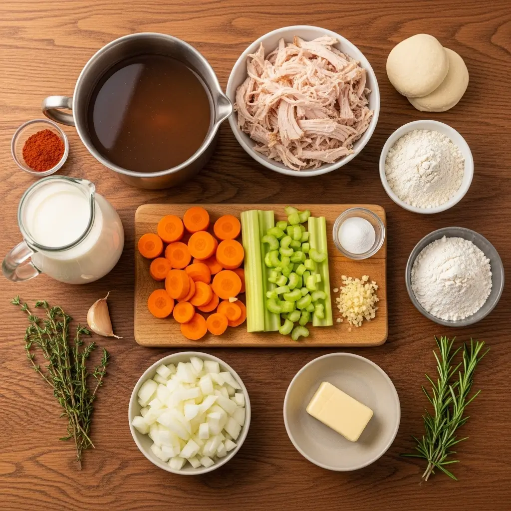 Ingredients for Creamy Turkey and Dumplings Soup