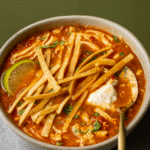 Easy Chicken Tortilla Soup served with toppings