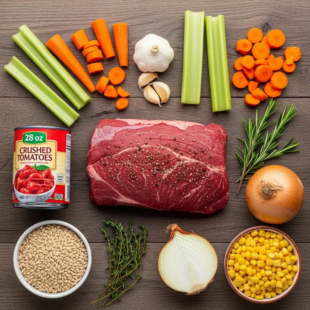 Ingredients for Homemade Slow Cooker Beef & Barley Soup