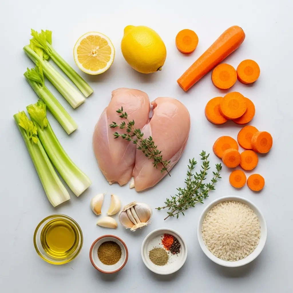 instant pot greek lemon chicken soup ingredients laid out