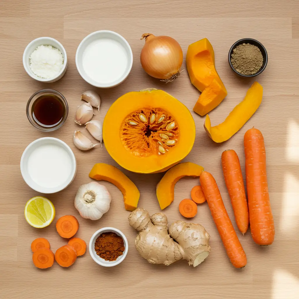 Lentil Pumpkin Curry ingredients laid out