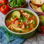 Mexican Chicken Lime Soup (Sopa de Lima) served with toppings