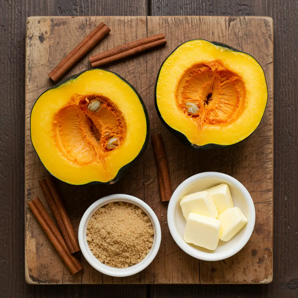Ingredients for roasted acorn squash with brown sugar