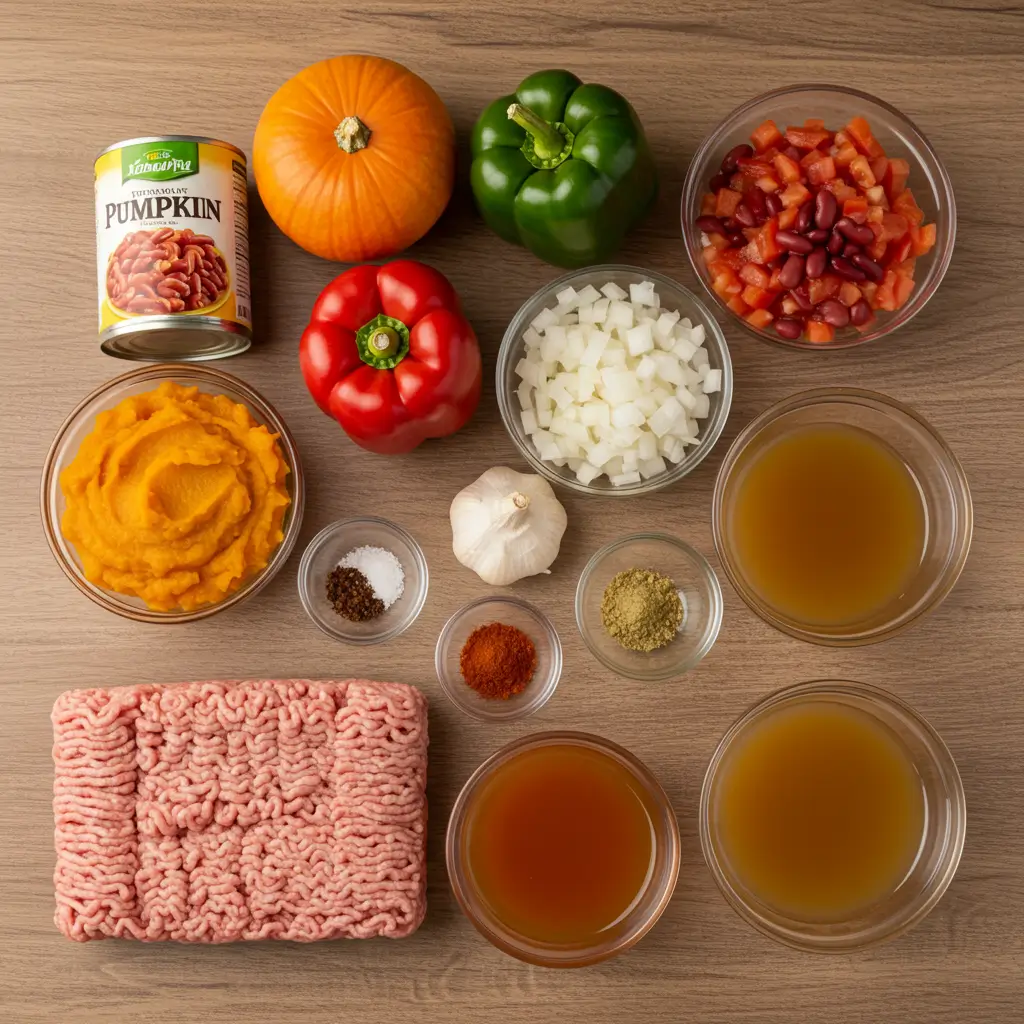 Ingredients for spicy pumpkin chili recipe