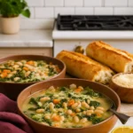 white bean and kale soup served with parmesan